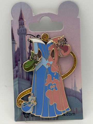 Disneyland Paris Sleeping Beauty Aurora Blue/Pink Dress with Fairies Pin