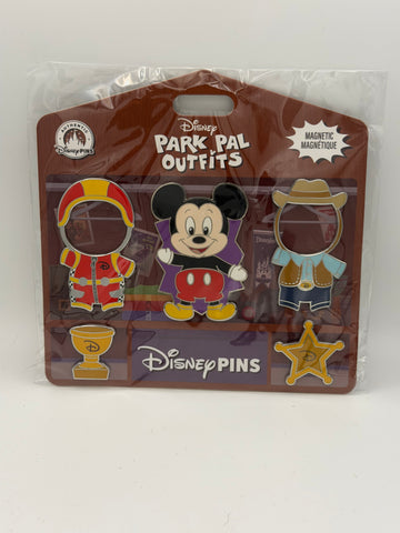 Disney Park Pal Outfits Mickey Mouse Racer Cowboy Pin Magnet Set