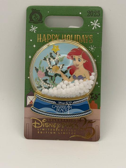 Disney Parks Happy Holidays Caribbean Beach Resort Ariel Snowglobe LE Pin