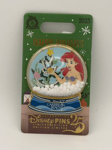 Disney Parks Happy Holidays Caribbean Beach Resort Ariel Snowglobe LE Pin