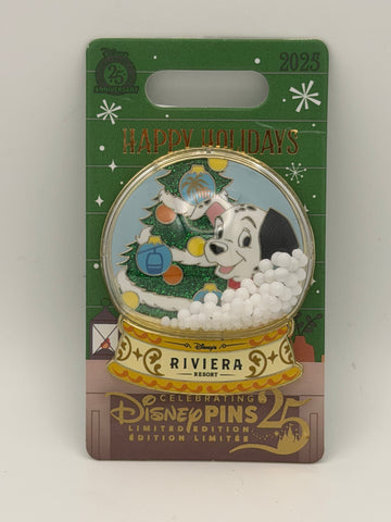 Disney Parks 2025 Happy Holidays Riviera 101 Dalmatians Snowglobe Pin LE