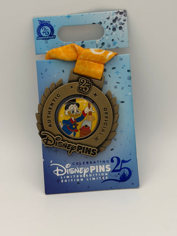 Disney Parks 25th Pin Trading Anniversary Scrooge McDuck Medal LE Pin Ribbon