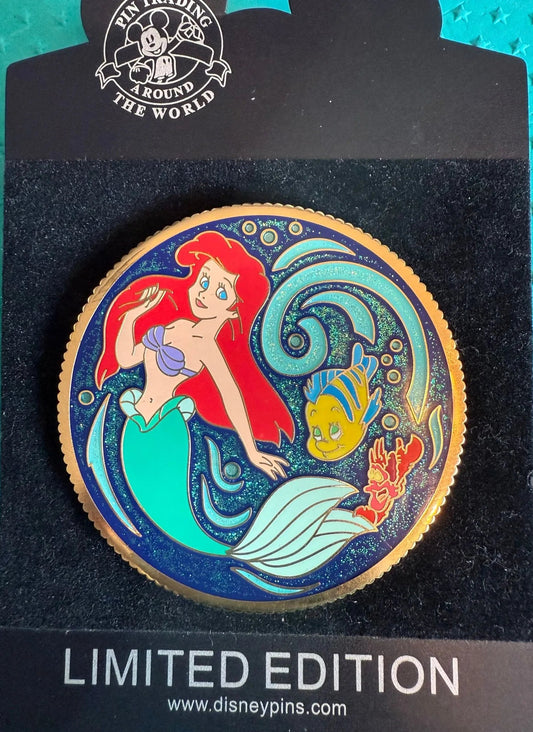 Disney Shopping The Little Mermaid Ariel Flounder Sebastian Jumbo Coin Pin - LE 300