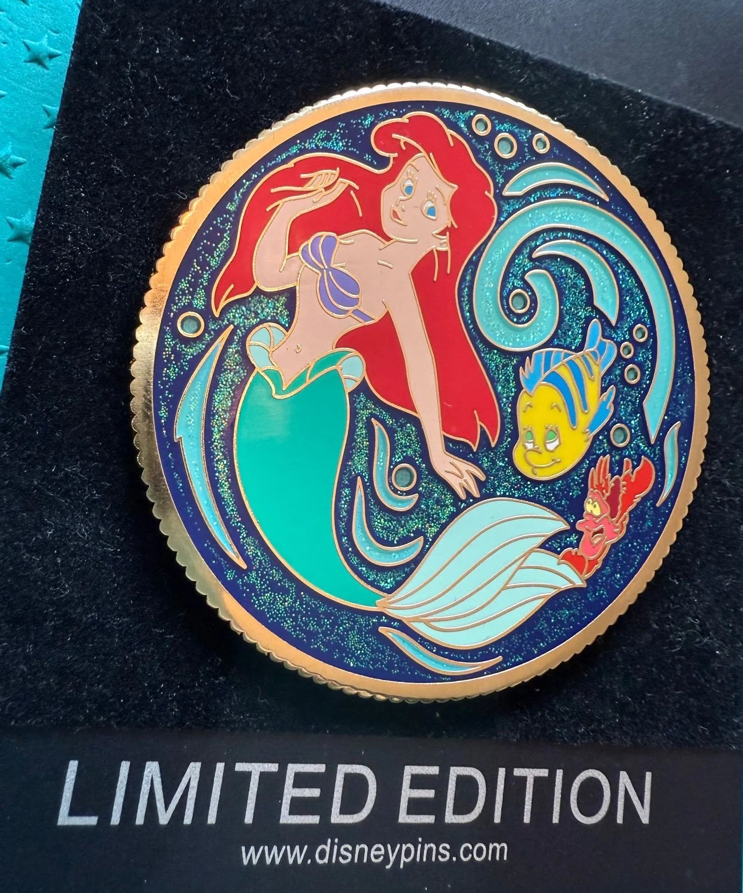 Disney Shopping The Little Mermaid Ariel Flounder Sebastian Jumbo Coin Pin - LE 300 - image 2