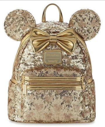 Loungefly Disney Parks Minnie Mouse Gold Sequin Backpack